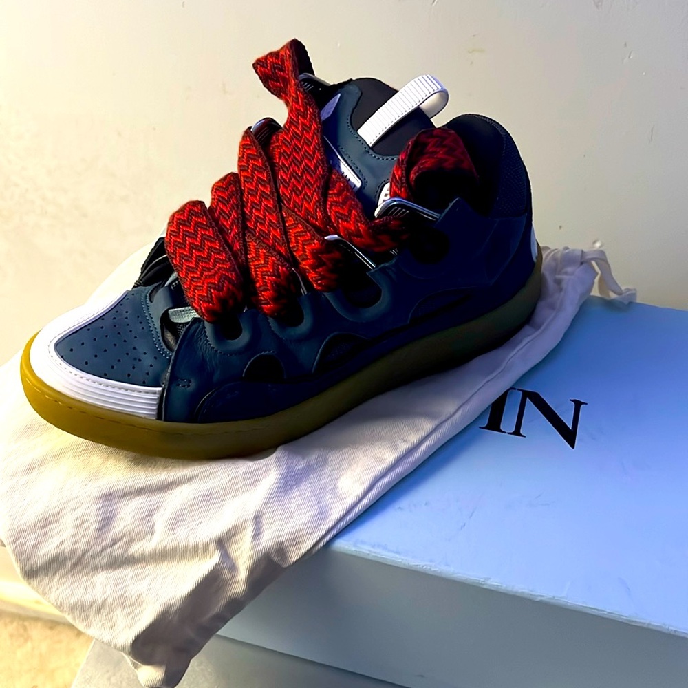LANVIN SNEAKERS • LEATHER CURB SNEAKERS • BLUE • MENS SIZE 41 (US 8/WOMEN 10)